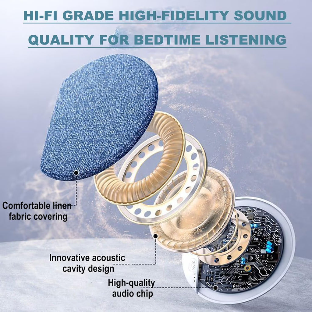 Under Pillow Speaker for Sleeping, 11mm Ultra-Thin Bluetooth 5.4 Pillow Speaker with Hi-Fi Sound & 3 Sleep Timer, Built-in White Noise, 20-48 Hour Battery Life, Blue