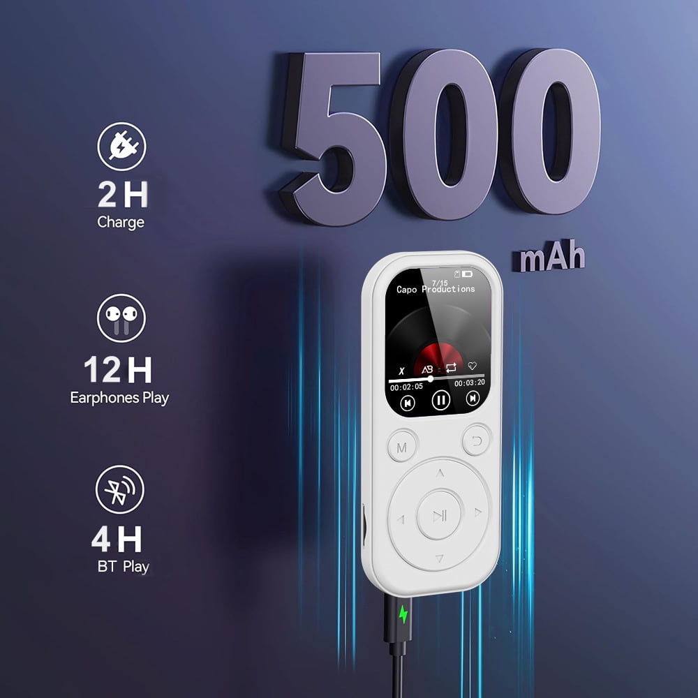 MP3 Player Bluetooth Music Player with 32GB Memory Card Earphone Build-in Speaker/Photo/Video Play/FM Radio/Voice Recorder BT5.4 Portable Music Player Supports up to 128GB for Kids Running Walking