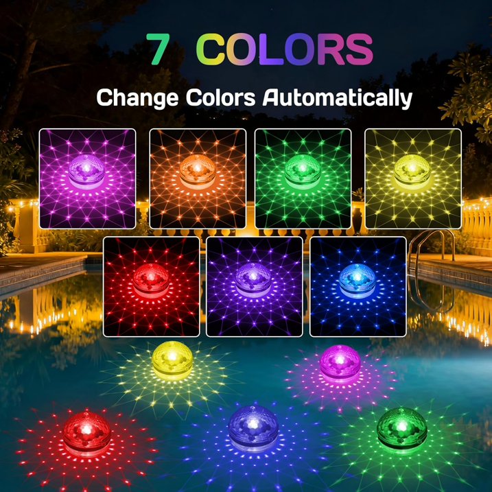 Solar Floating Pool Lights, IP65 Waterproof Outdoor LED Pool Lights with RGB Color Changing Lighting Pool Decor Lighting Accessories for Pond Pools Outdoor Garden Party Decoration (2 Pack)